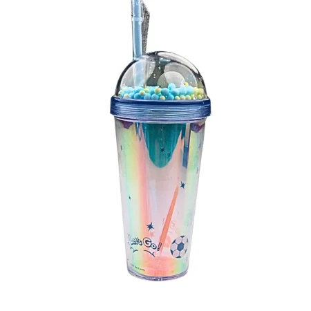 Mini Family Sports Double Wall Plastic Bottle with Straw, 420mL