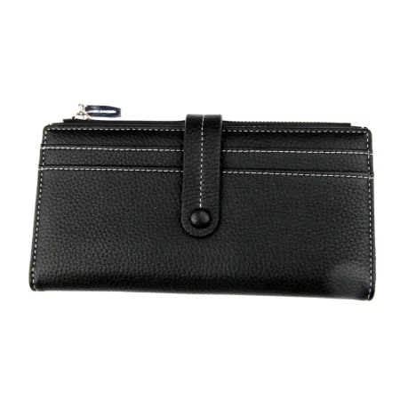 Women's Long Bifold Litchi Texture Zipper Wallet (Black)