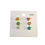Colored Geometric Sterling Silver Needle Stud Earrings (6 pcs)