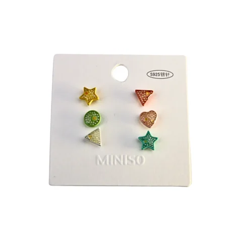 Colored Geometric Sterling Silver Needle Stud Earrings (6 pcs)